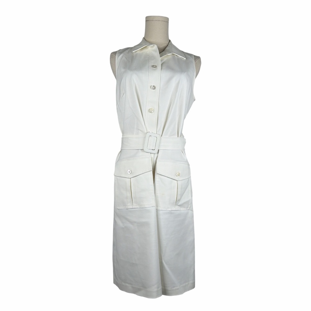 J. McLaughlin White Sleeveless Belted Safari Utility Midi Shirtdress Sz. 6